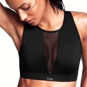 Victorias Secret VSX Sports Bra S Black Mesh Inserts Wireless Unlined Athleisure
